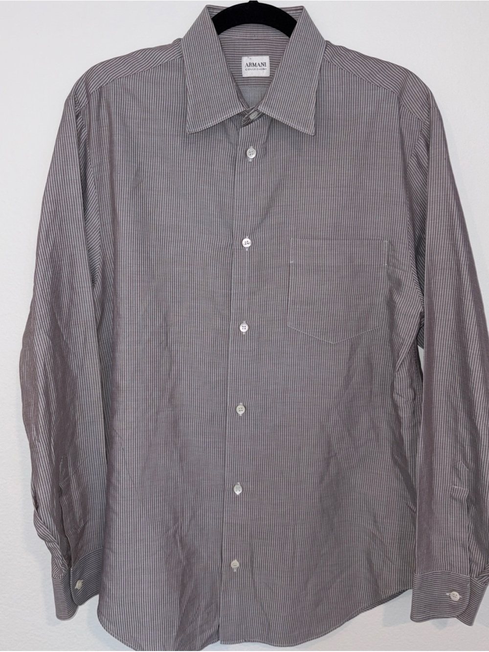 Armani Collezioni Men's Pinstripe Gray Dress Shirt